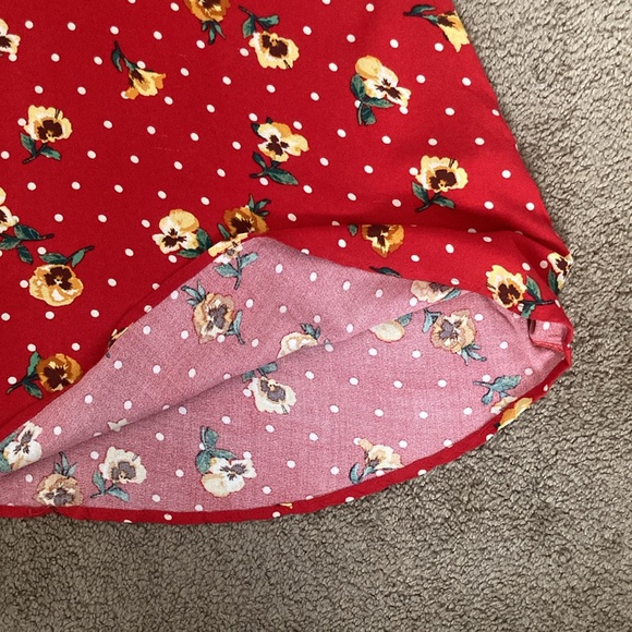 Forever 21 red w/ yellow floral & white dots details midi summer dress, medium - Picture 3 of 15